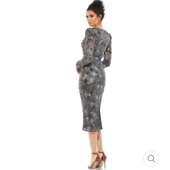 Mac Duggal GEO EMBELLISHED MIDI SHEATH DRESS in charcoal size 6 NEW. $498 - Picture 3 of 14